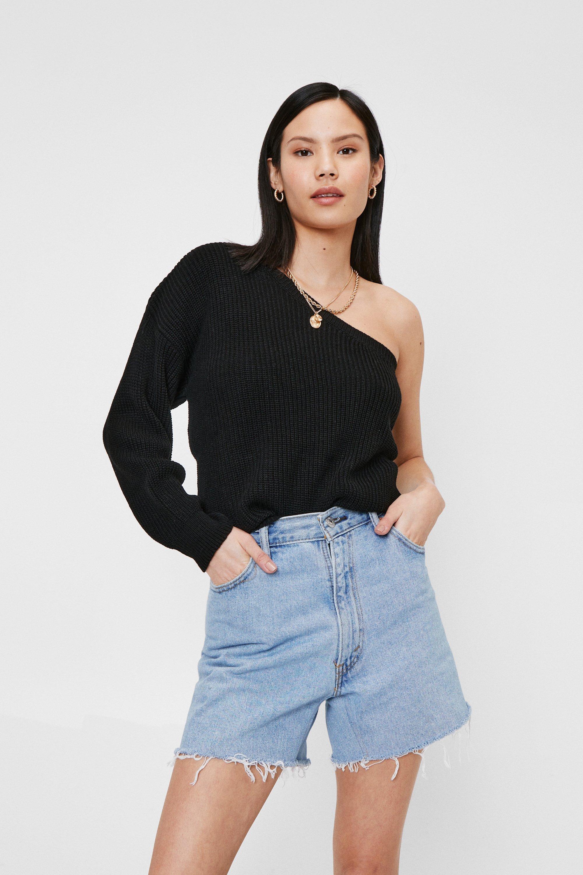 Slouchy One Shoulder Knit Jumper