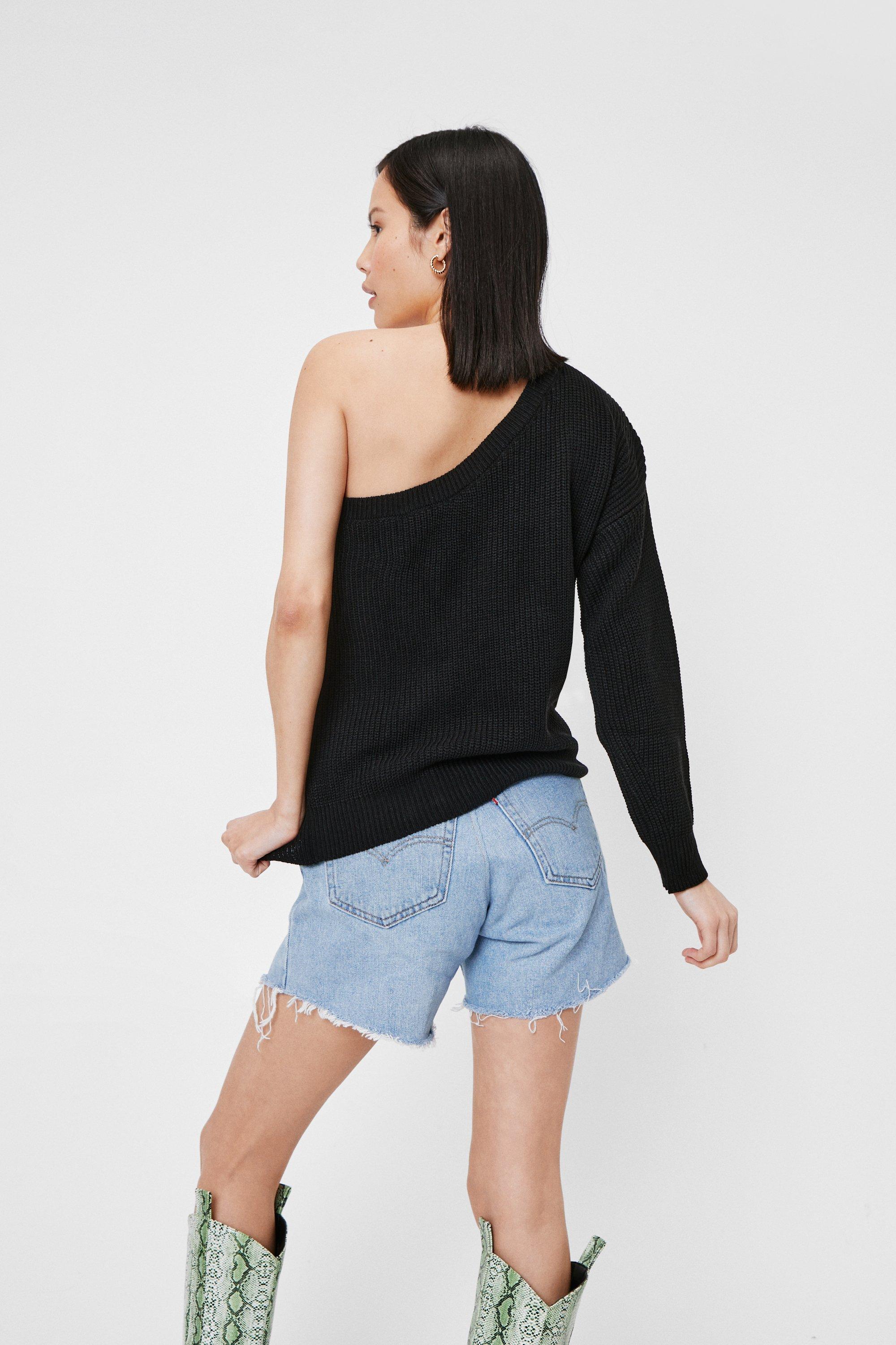 Slouchy One Shoulder Knit Jumper