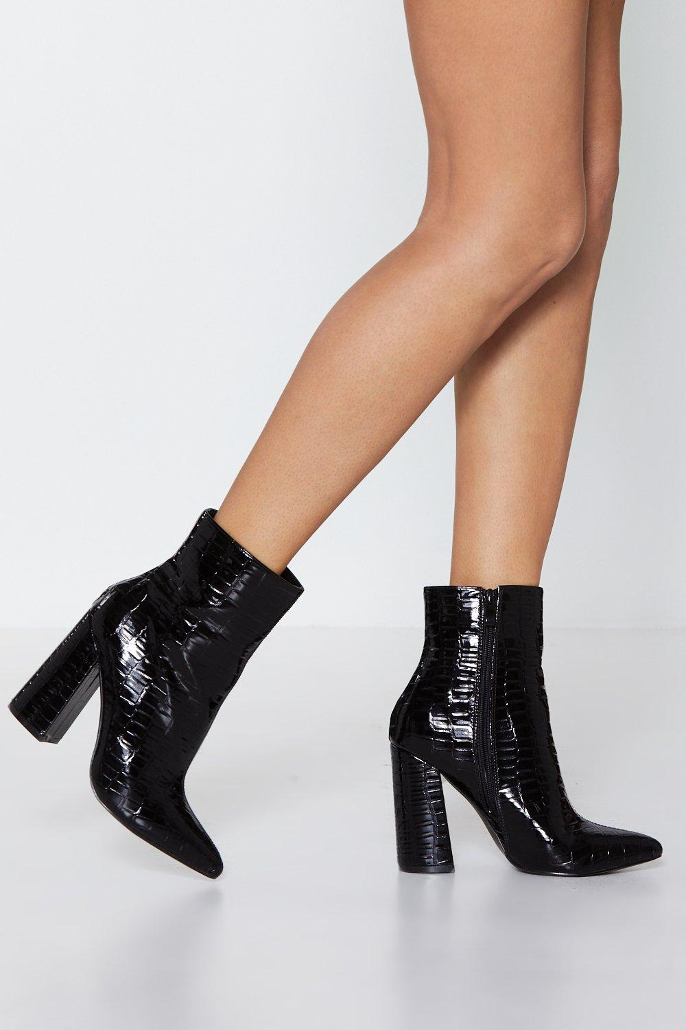 croc leather ankle boots