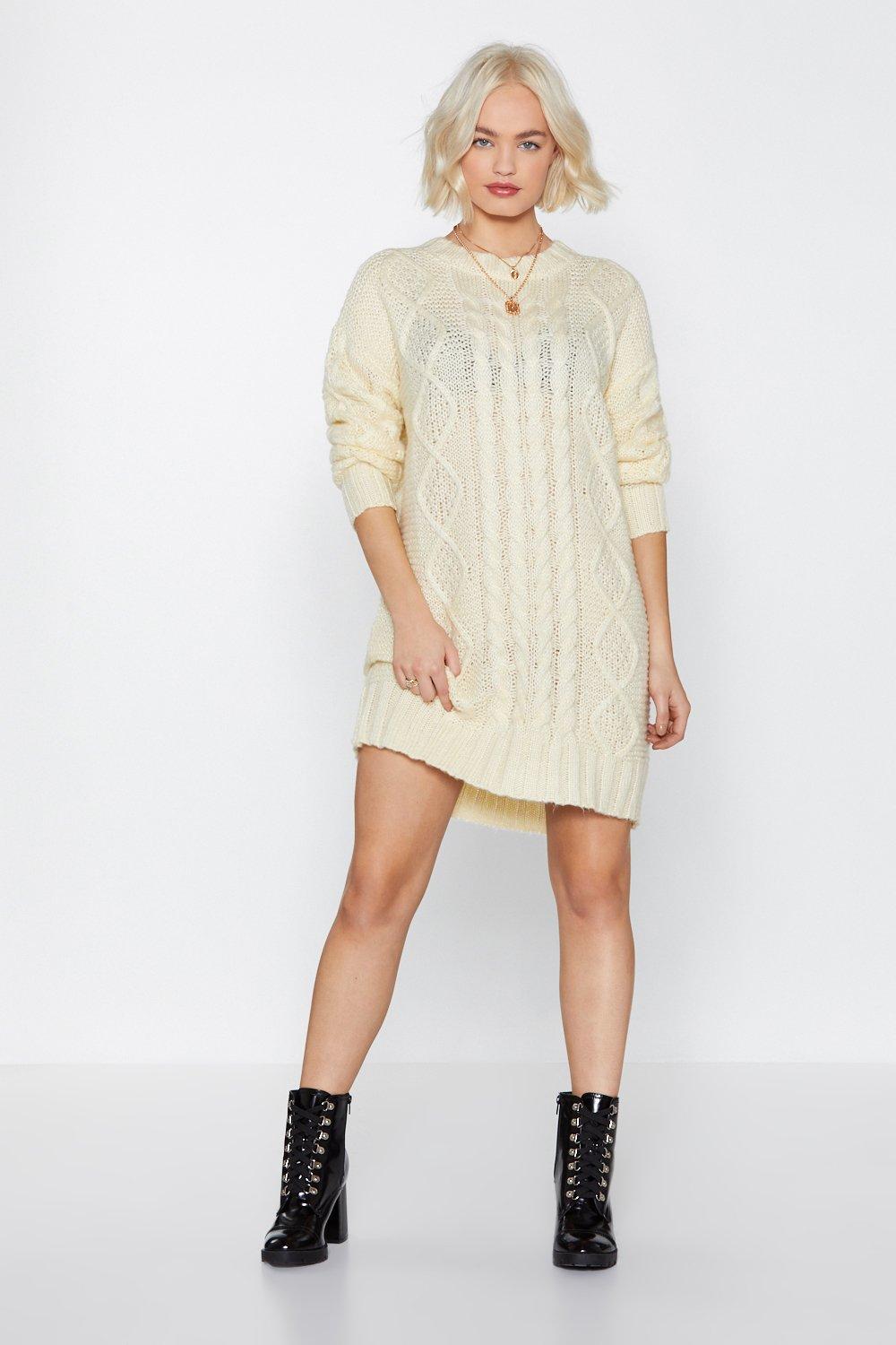 cream cable knit jumper dress
