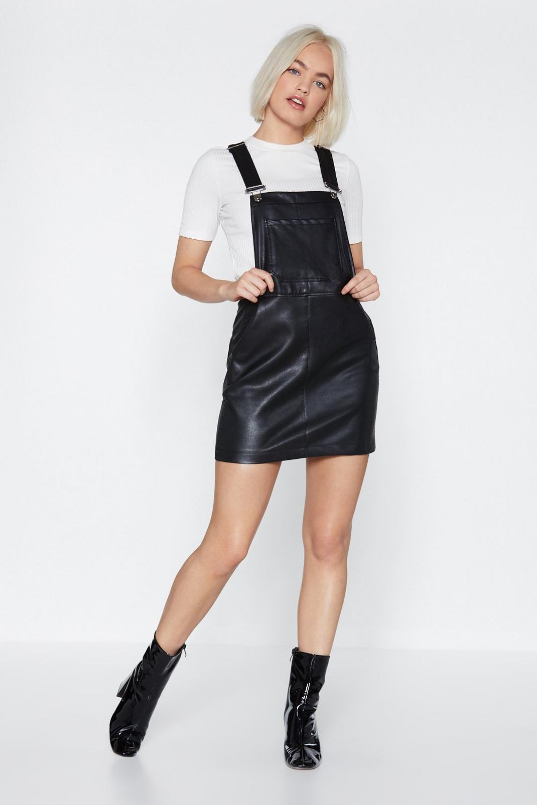 Call It a Night Faux Leather Pinafore Dress image number 1