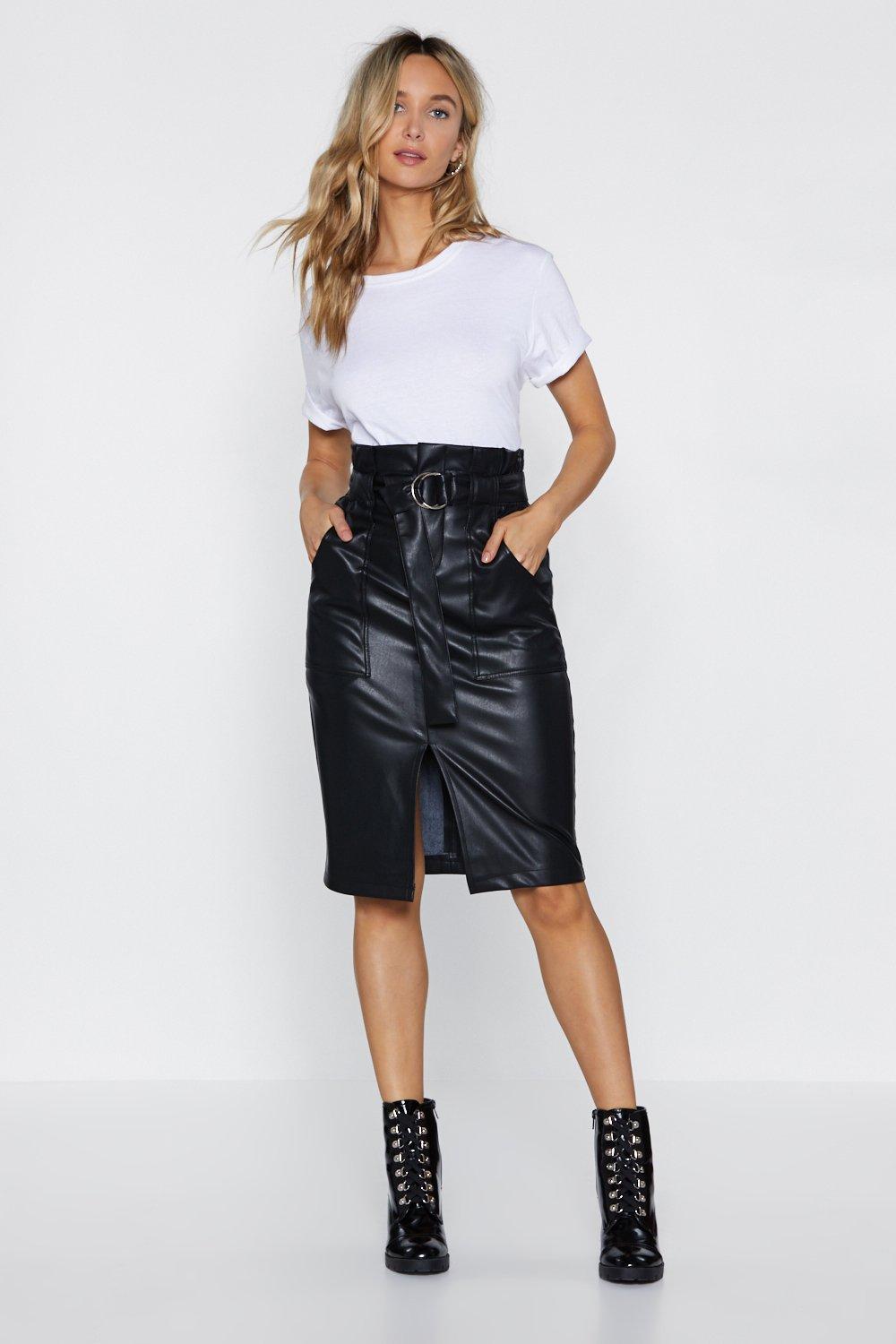 paper bag leather skirt