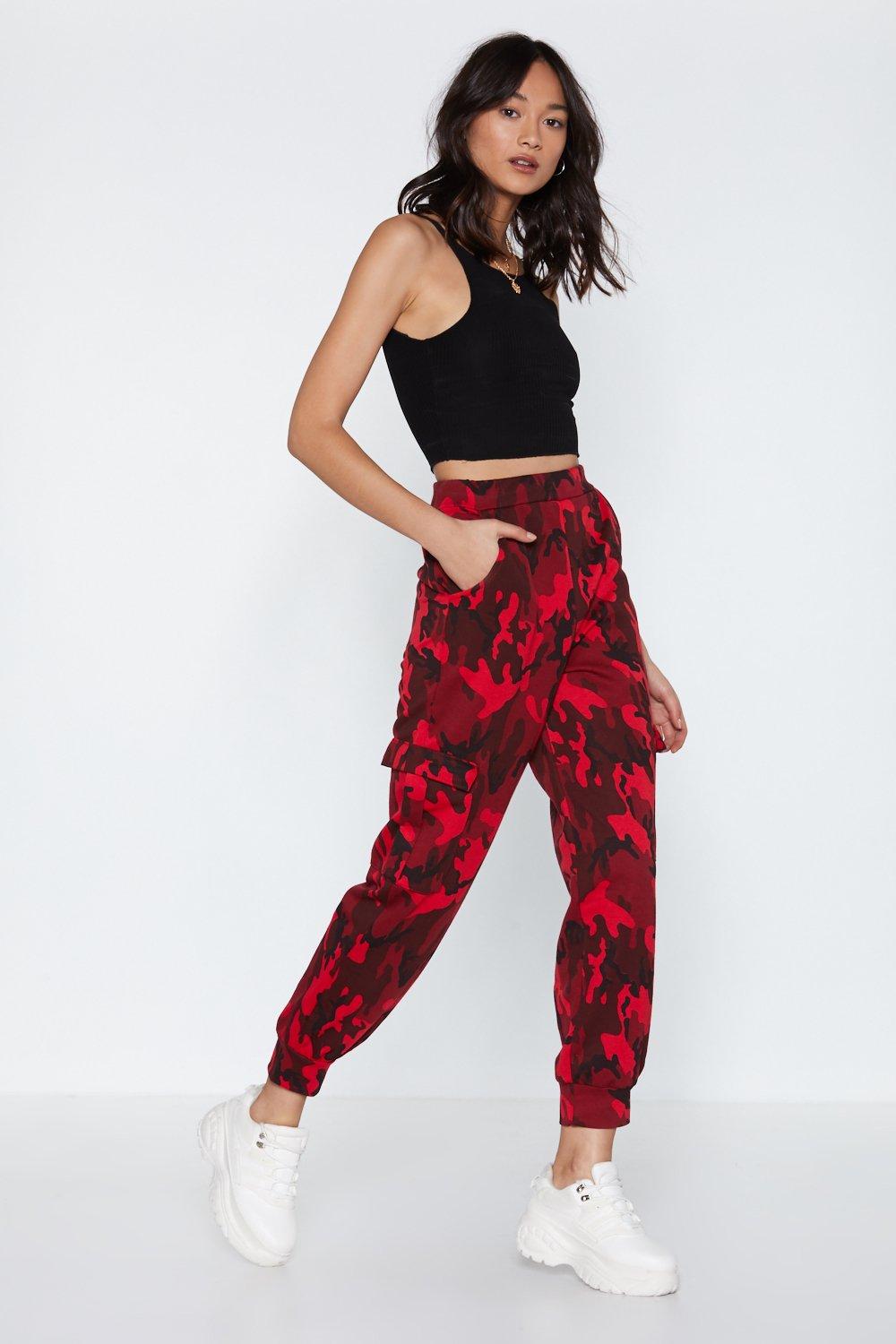 Petite Red Camo Paint Splatter Cargo Trousers