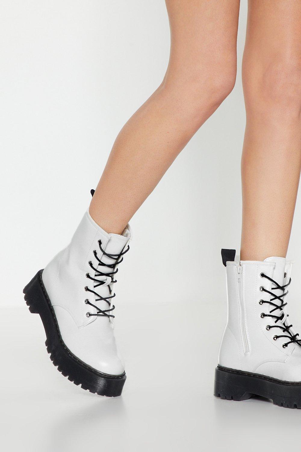 lace up boots white