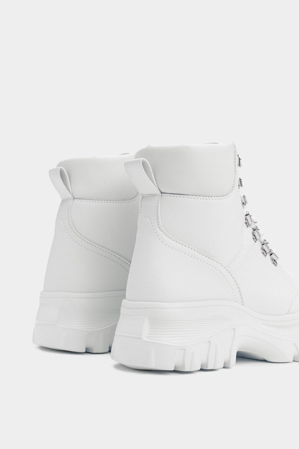 white flatform chunky hiker boot trainer