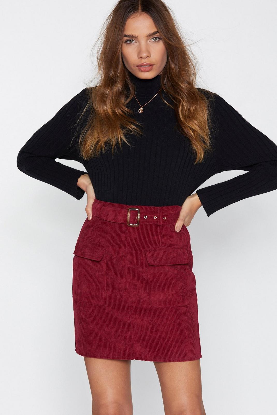 Dark red Really Belt That One Corduroy Skirt image number 1