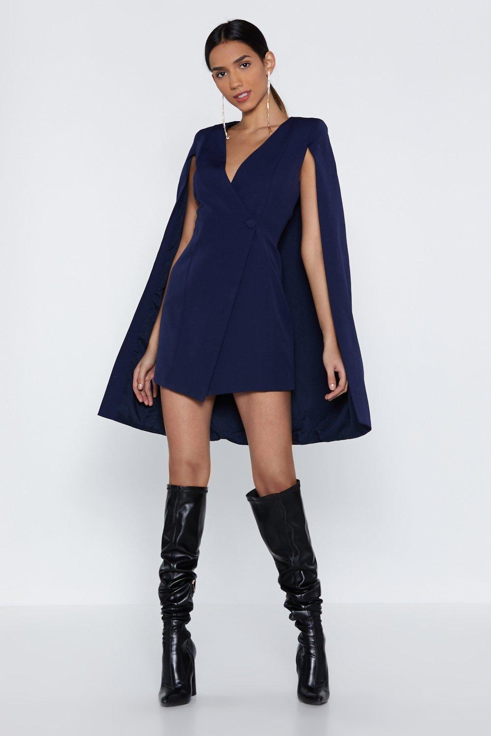 cape sleeve blazer dress