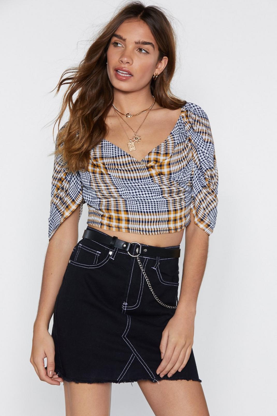 One Plaid Mama Puff Sleeve Top image number 1