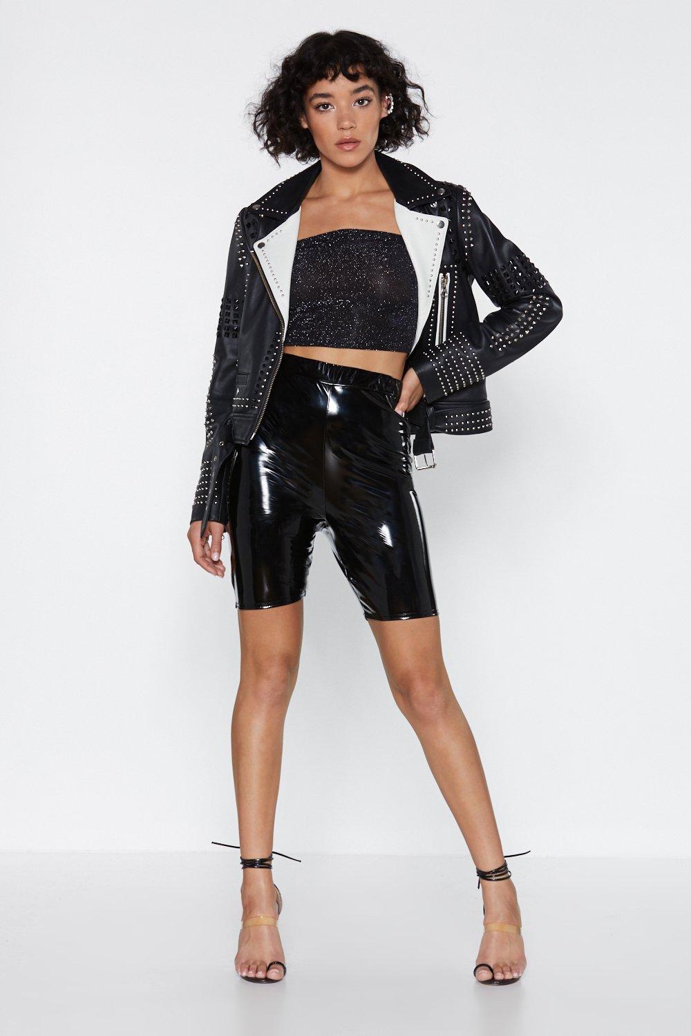 black latex biker shorts