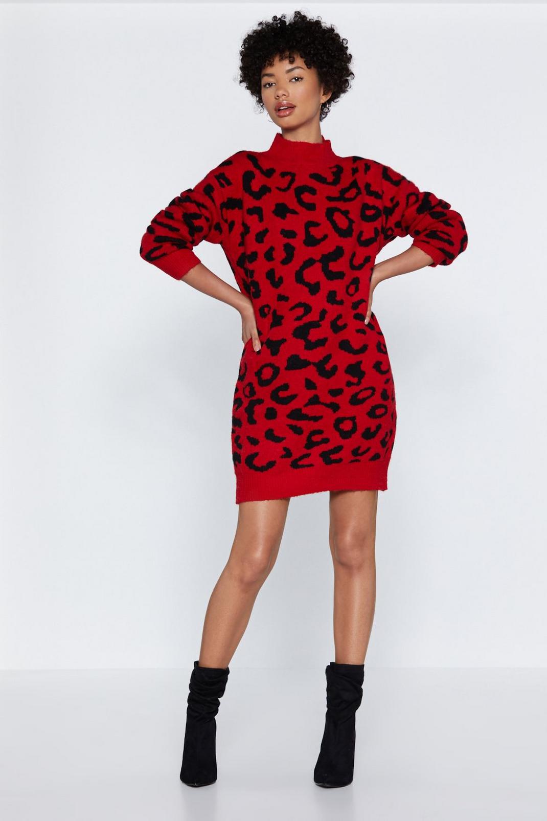 Meow You're Talking Leopard Sweater Dress image number 1