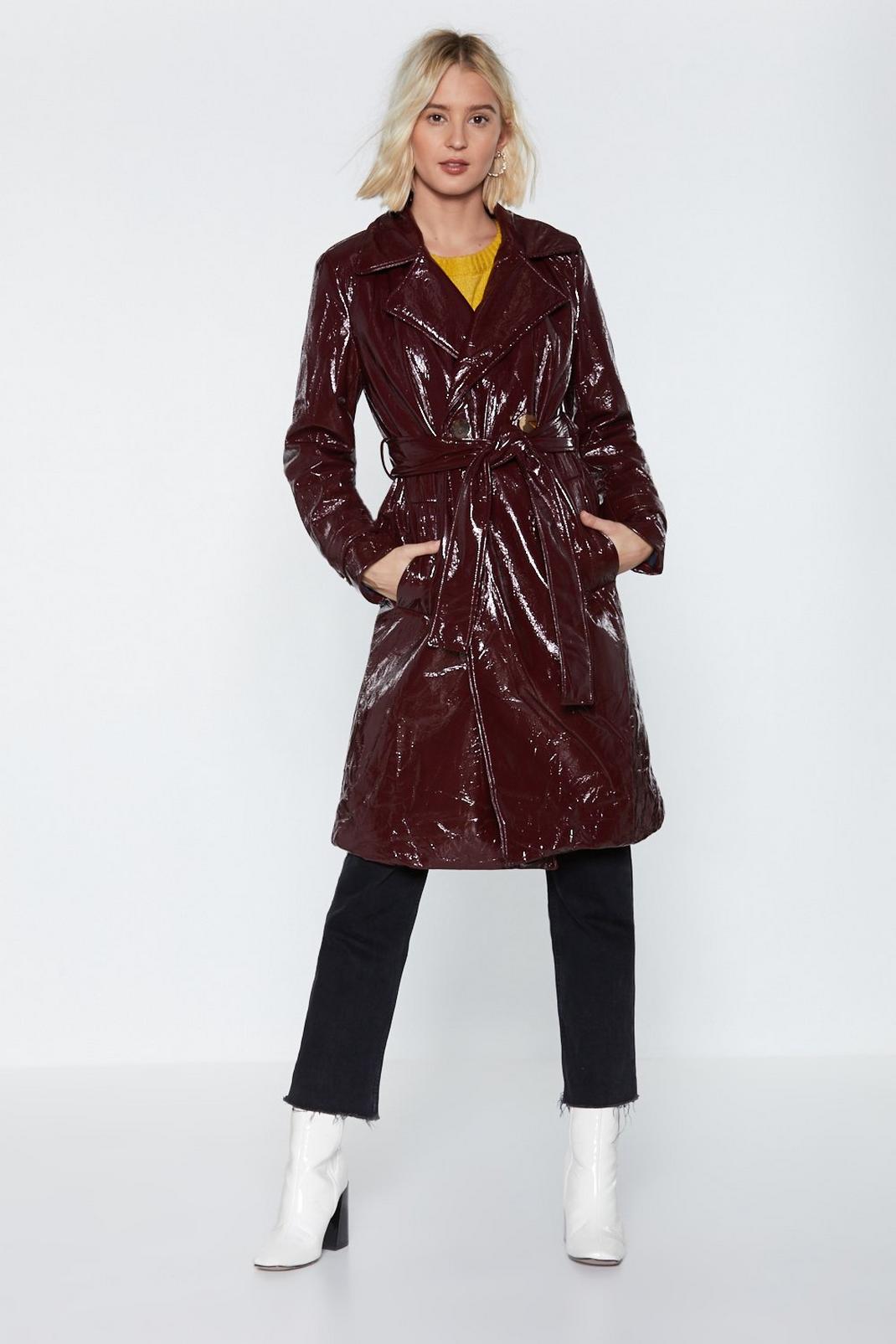 I'm Totally Trenched Vinyl Coat, Maroon image number 1