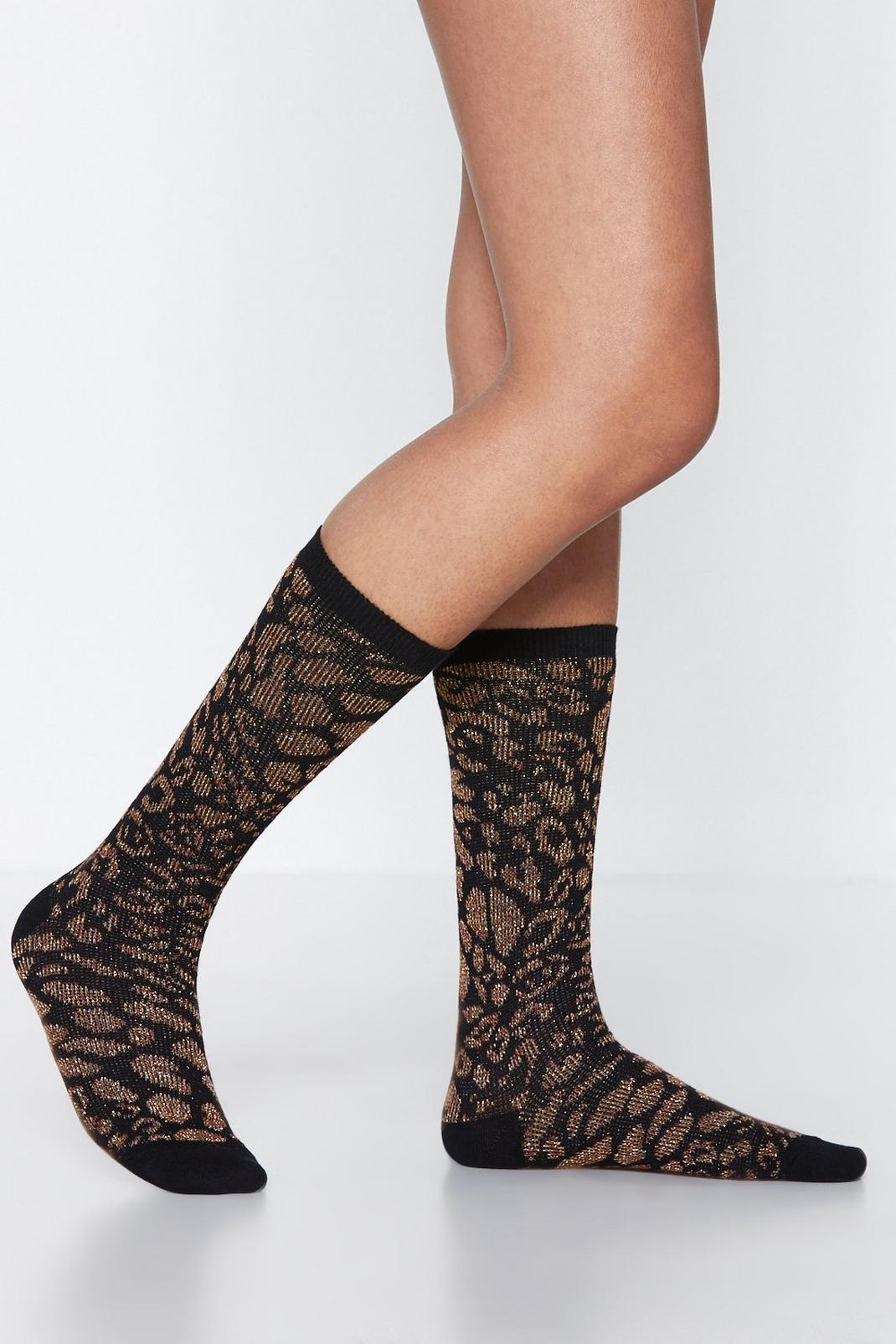 Feet-uring Leopard Metallic Socks image number 1