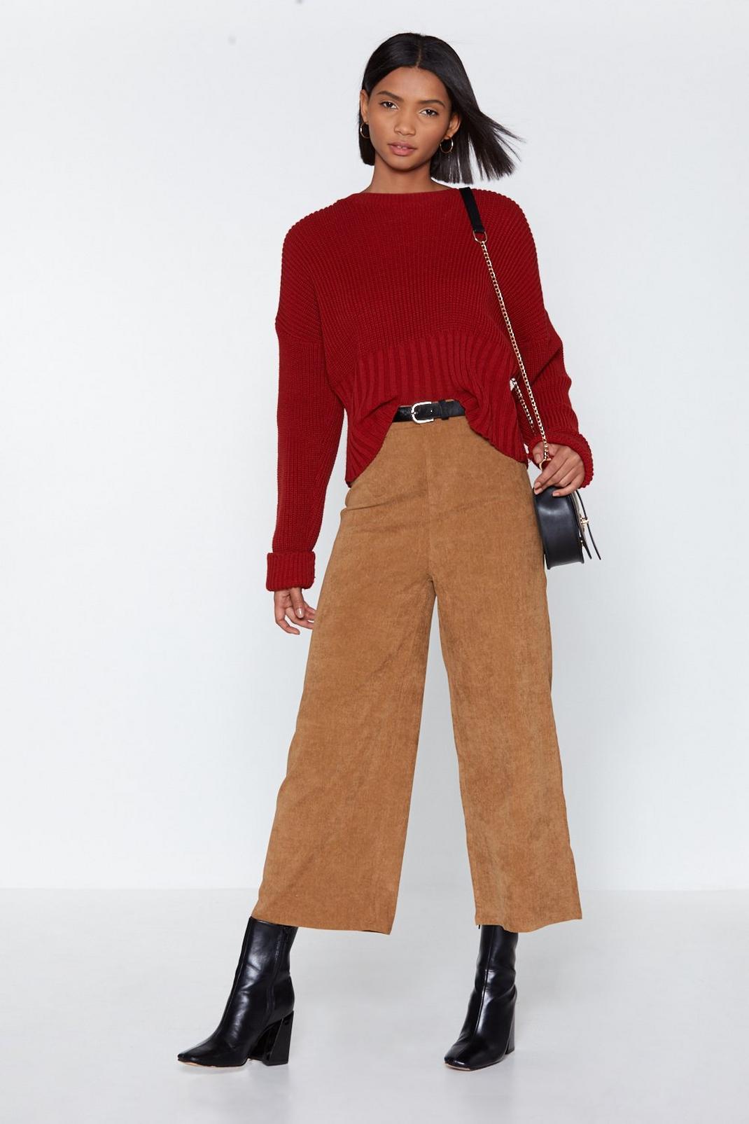 Tan Wide of the Mark Corduroy Culottes image number 1