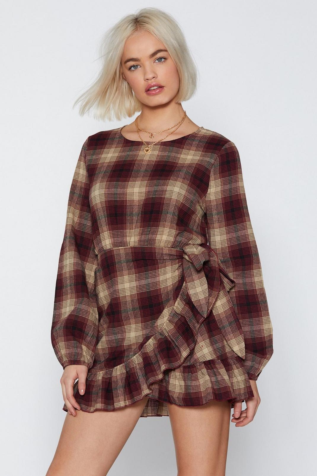 Plaid to See the Back of You Wrap Dress image number 1