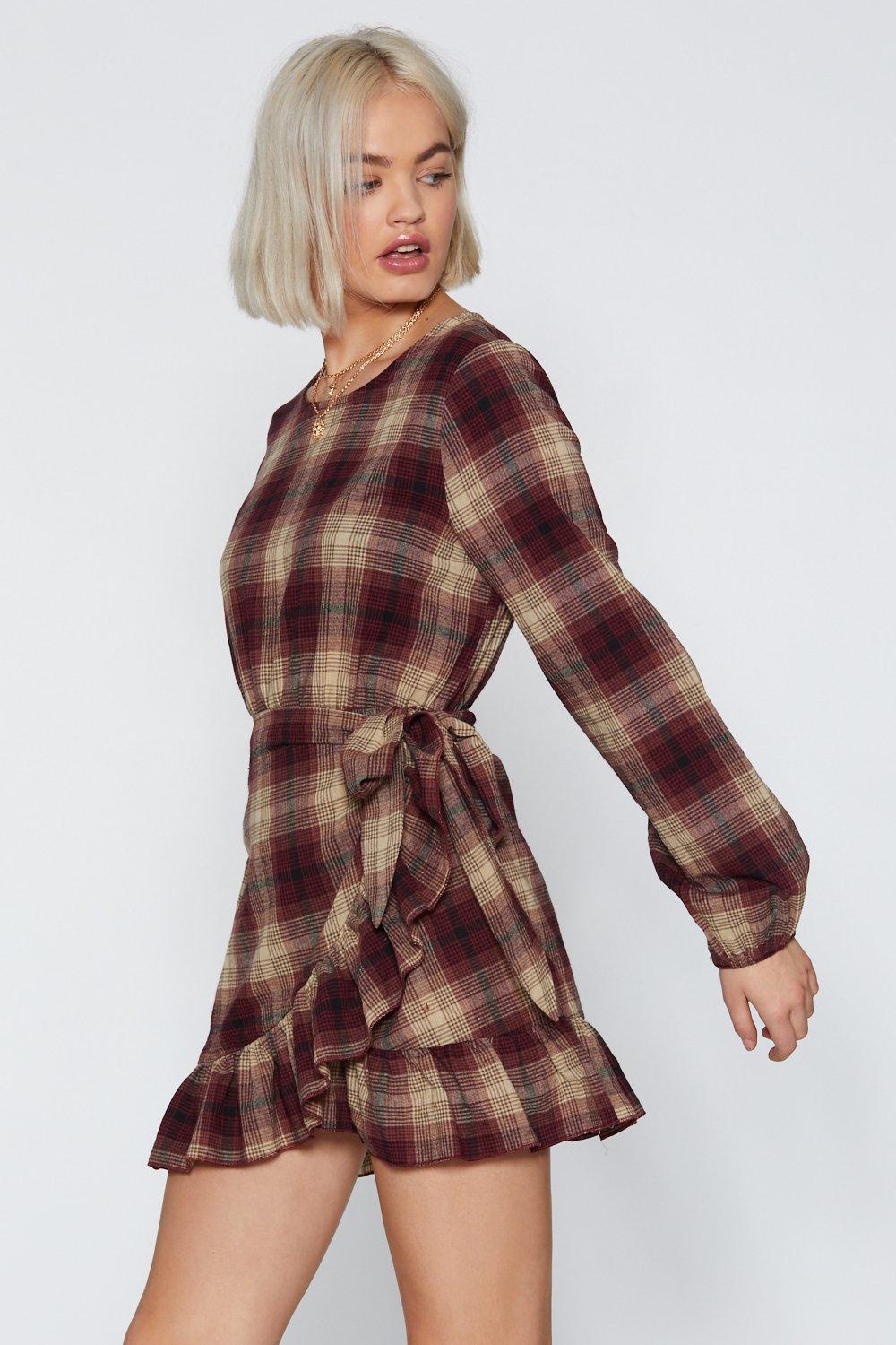 Plaid to See the Back of You Wrap Dress Nasty Gal