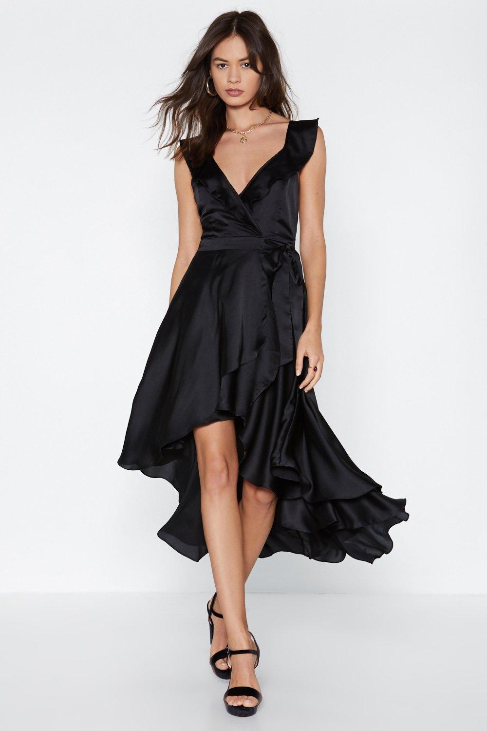 black satin high low dress