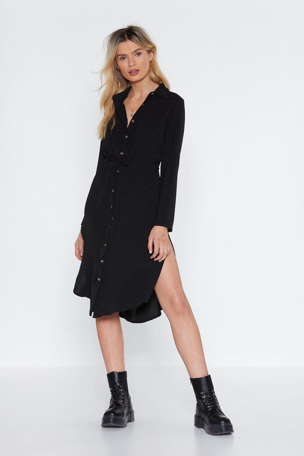 pretty little thing horn button midi shirt dress