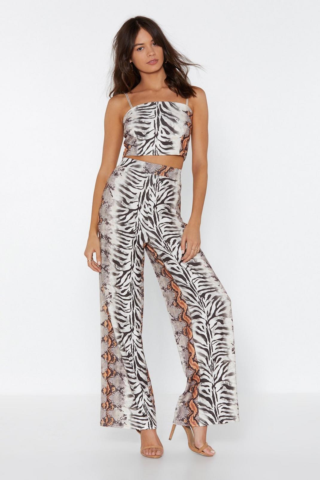 Top to Bottom Animal Crop Top and Wide-Leg Pants image number 1