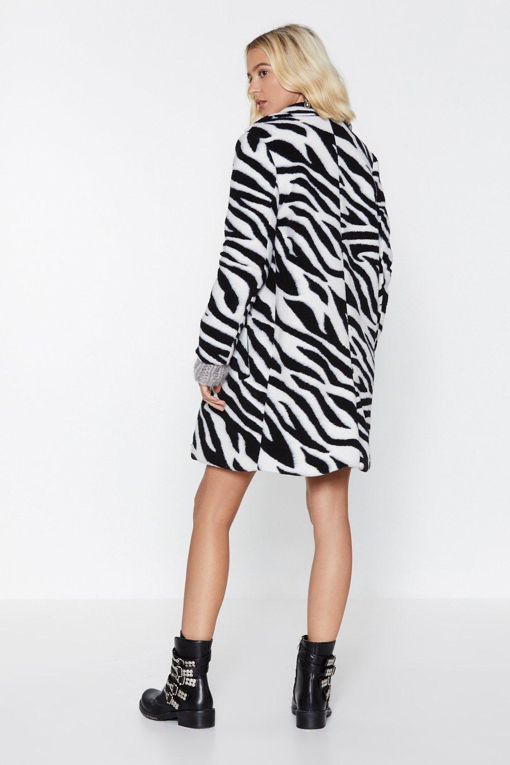 Just Like Magic Faux Fur Zebra Coat Nasty Gal