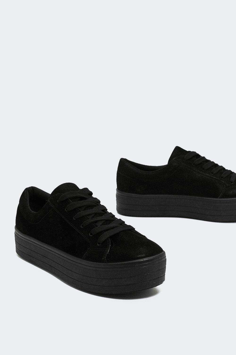 black suede platform trainers