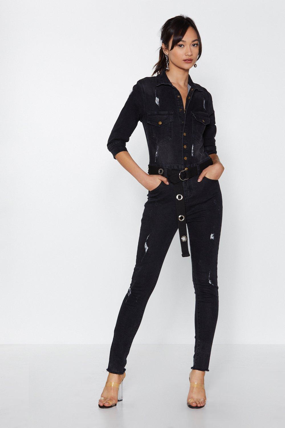 black denim jumpsuit