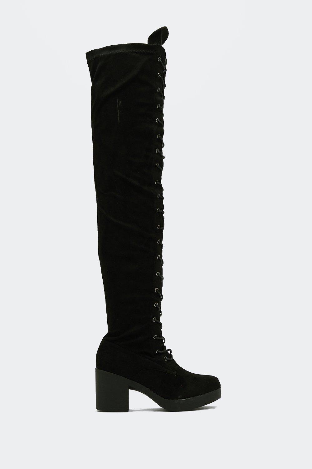 Lace up over outlet the knee heel boots