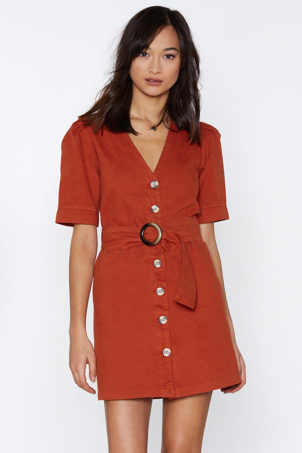 rust button down dress