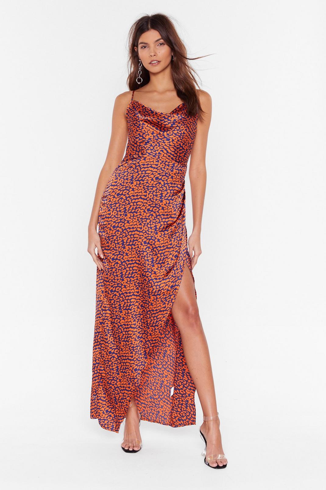 Cheetah Maxi Dress with Cowl Neckline image number 1