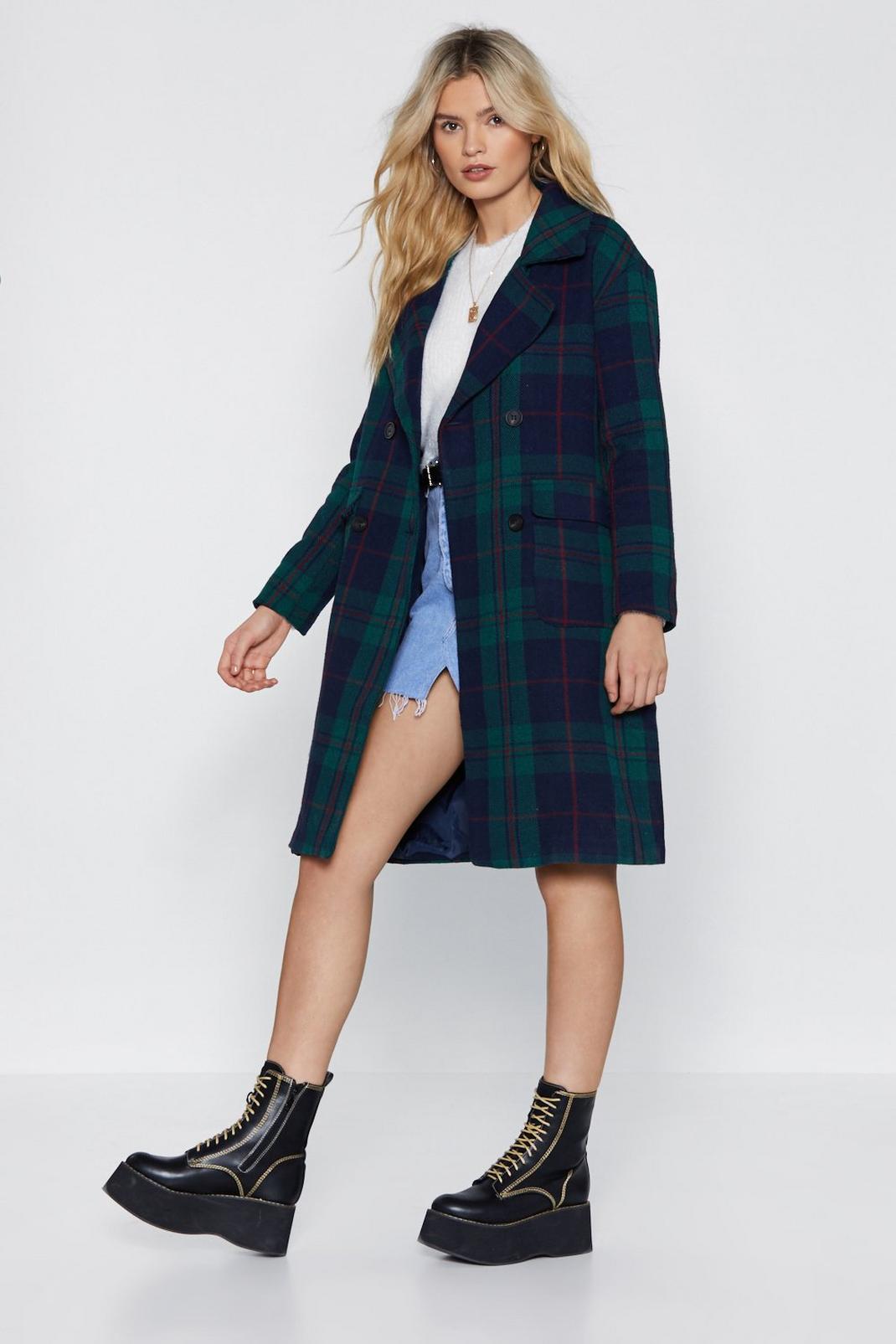 Tartan the Girl Gang Double Breasted Coat, Green image number 1