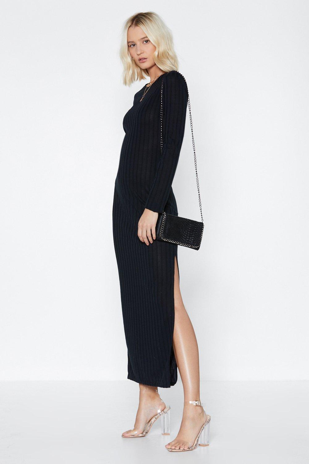 ribbed black long sleeve dress