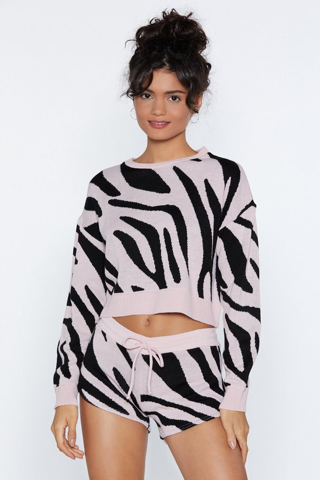 Keep Out Zebra Sweater and Shorts Lounge Set image number 1