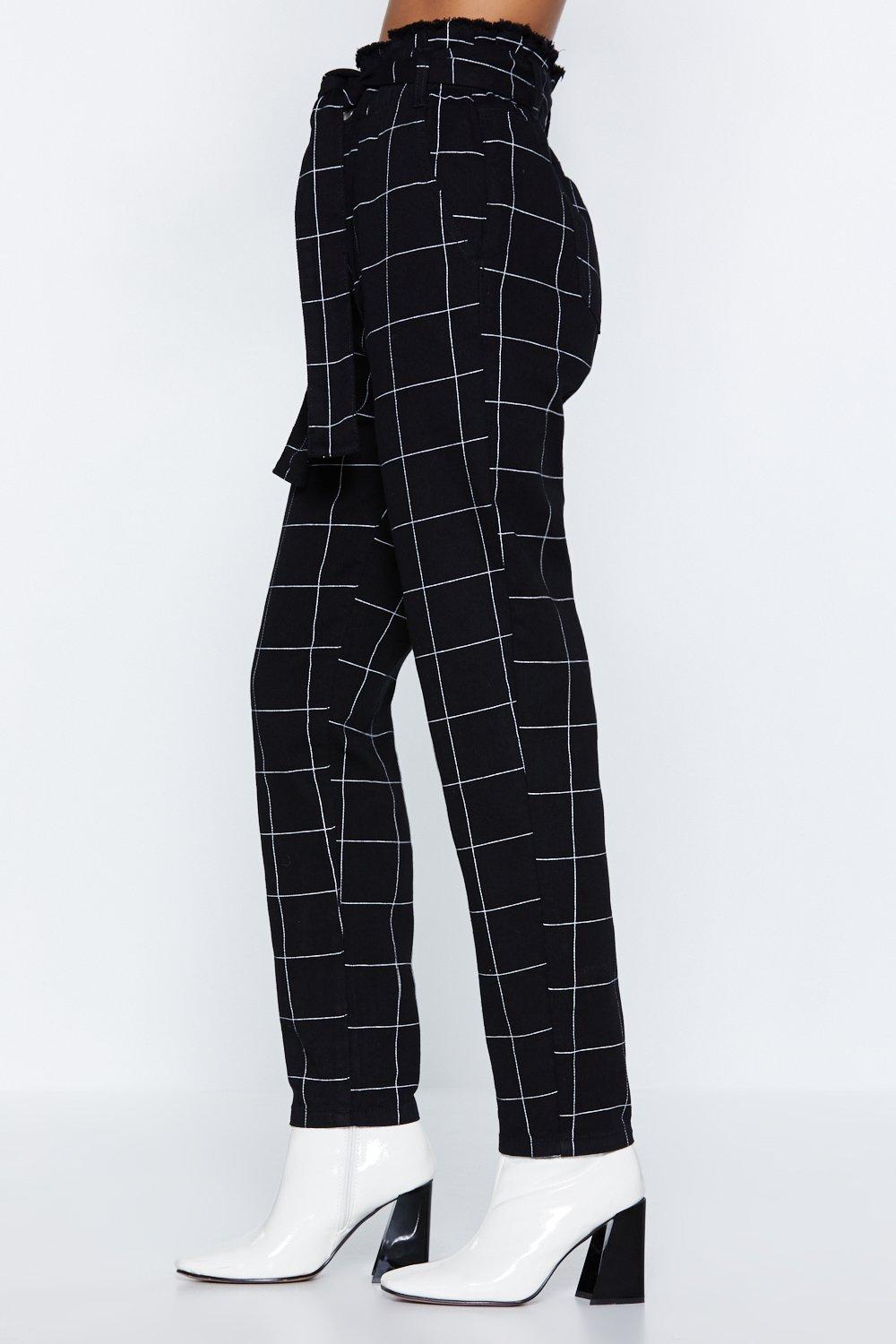 Black and white grid trousers hot sale