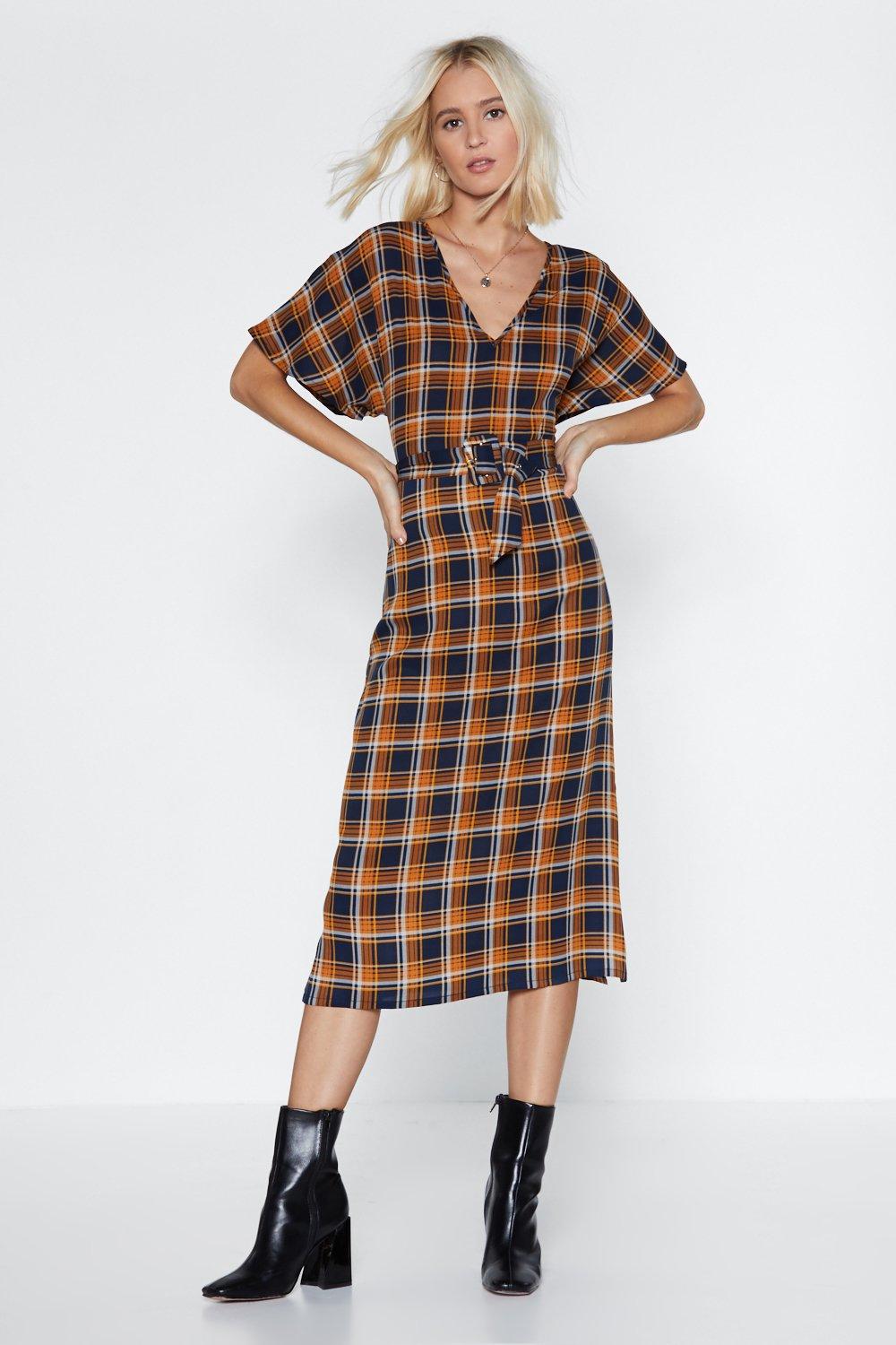 navy check dress