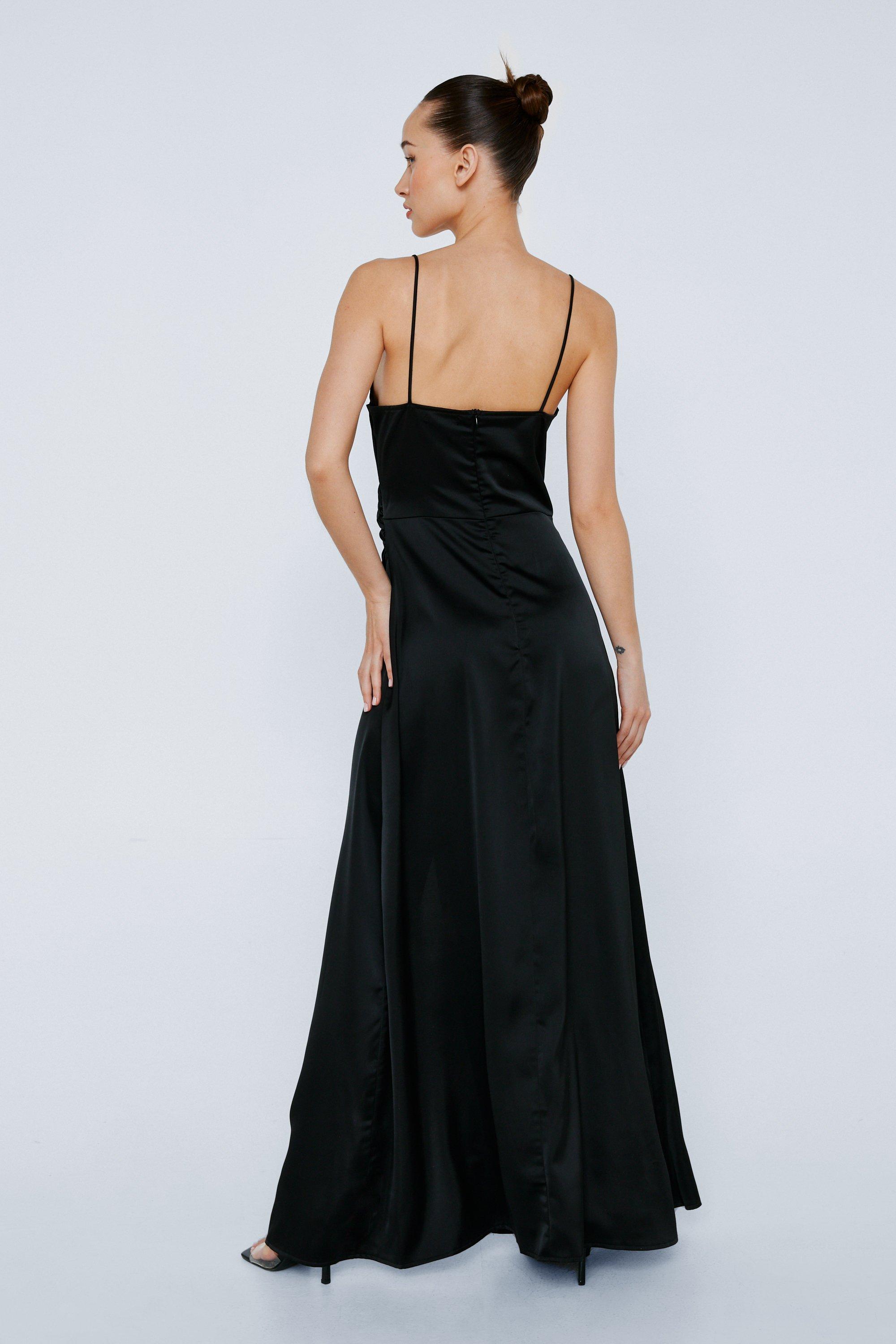 Plunge neck maxi dress with 2024 thigh split