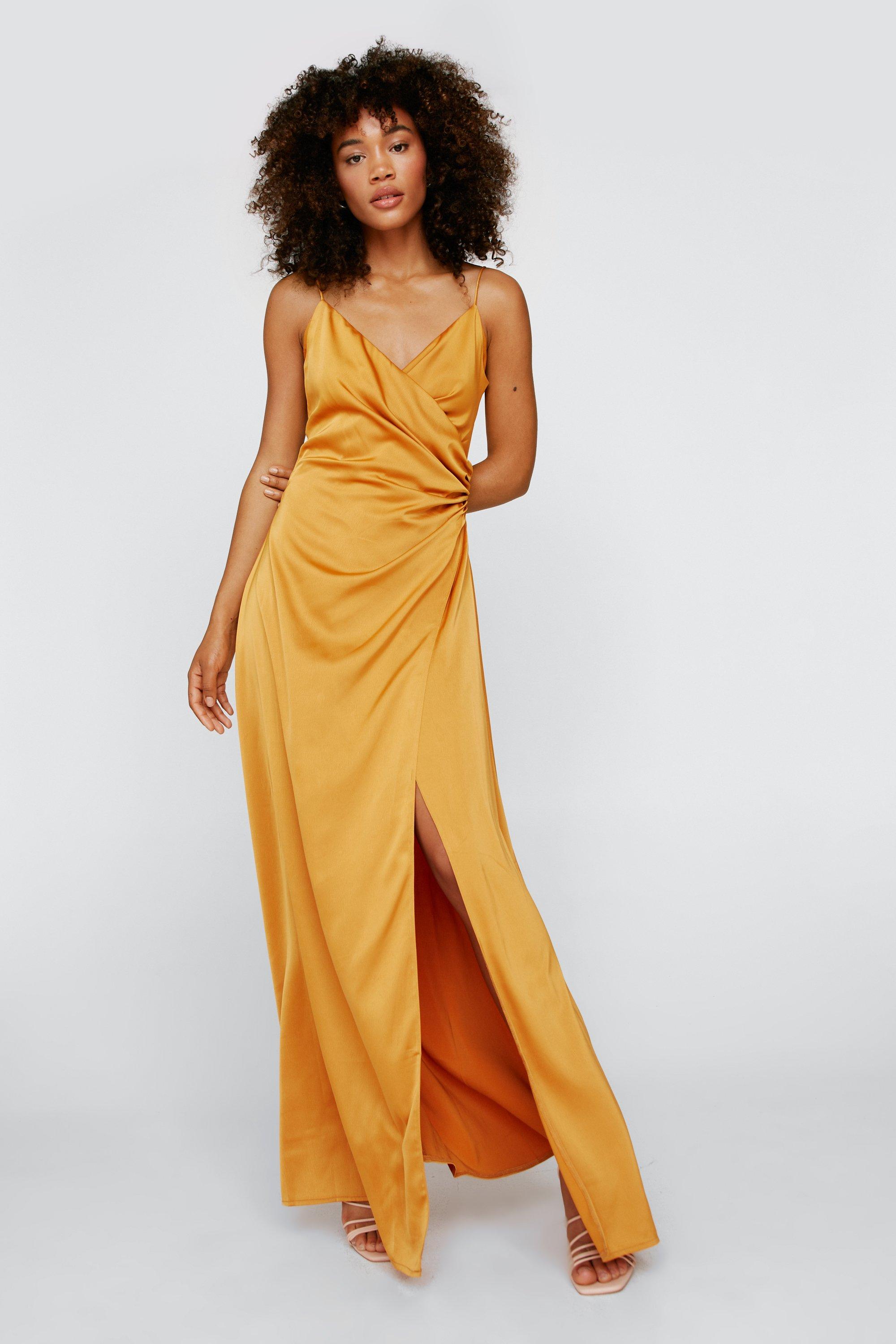 Satin store slit dress