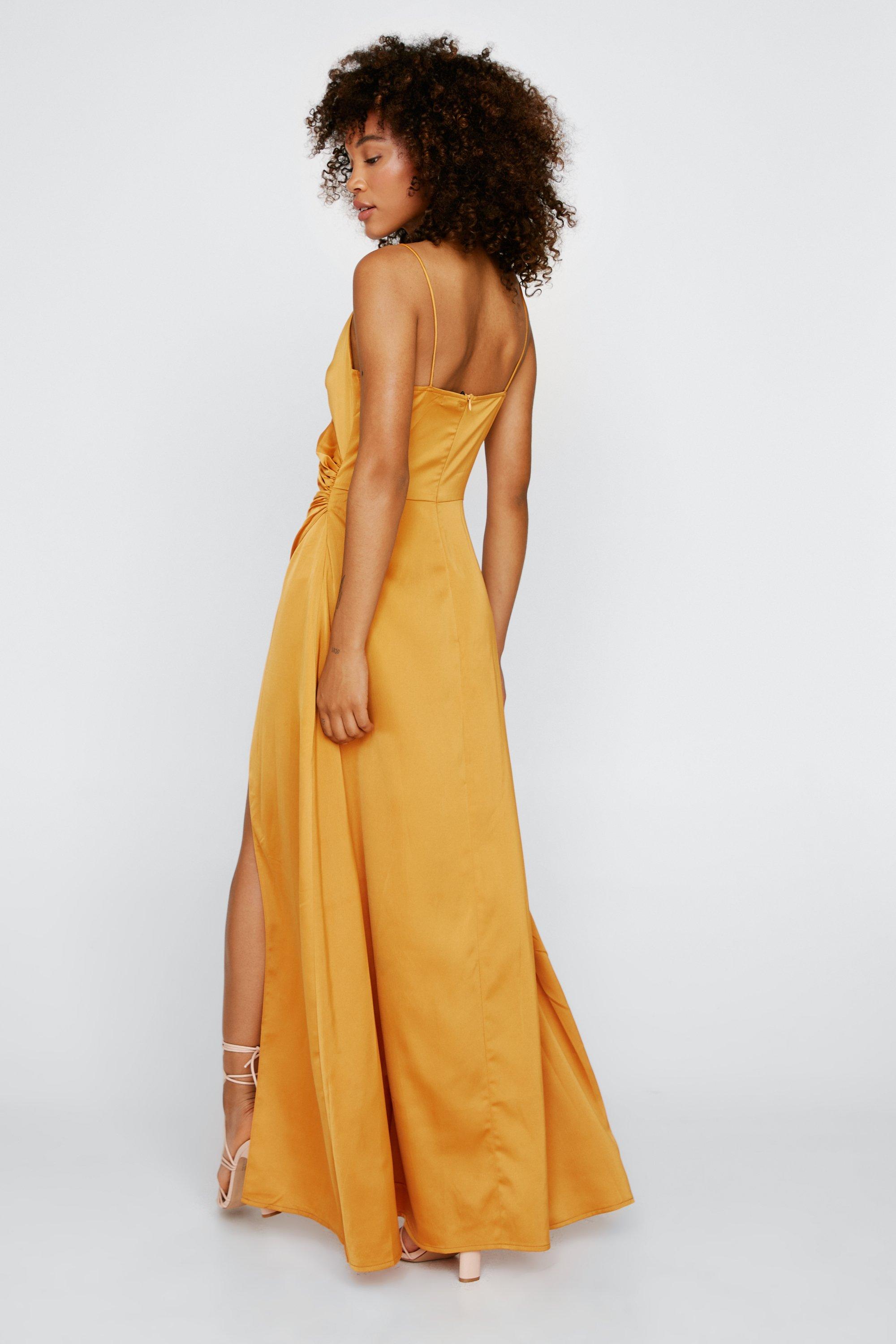 Strapless Satin Maxi Dress in Yellow