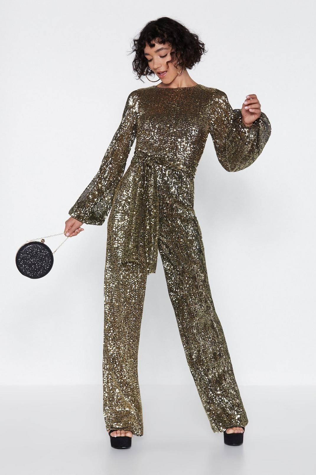 Disco with It Sequin Jumpsuit, Gold image number 1