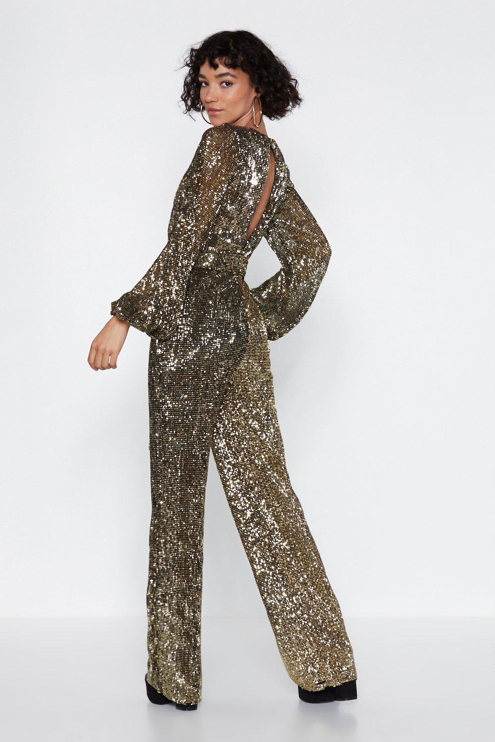 Gold sequin store jumpsuit 70s