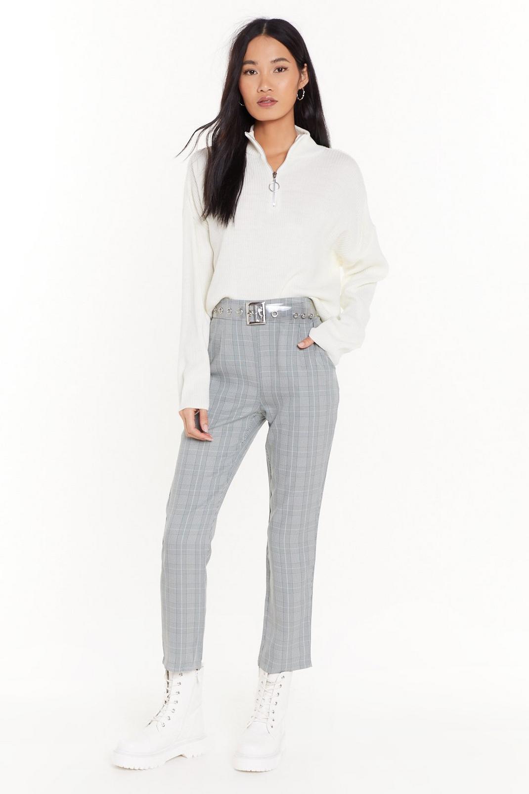 High-Waisted Tapered Pants in Check Print image number 1