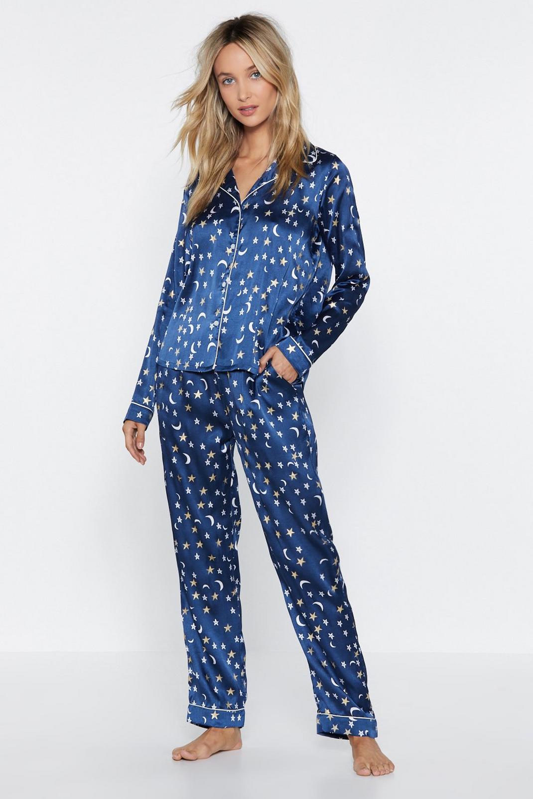 Sing Me a Lullaby Moon and Stars Pajama Set, Navy image number 1