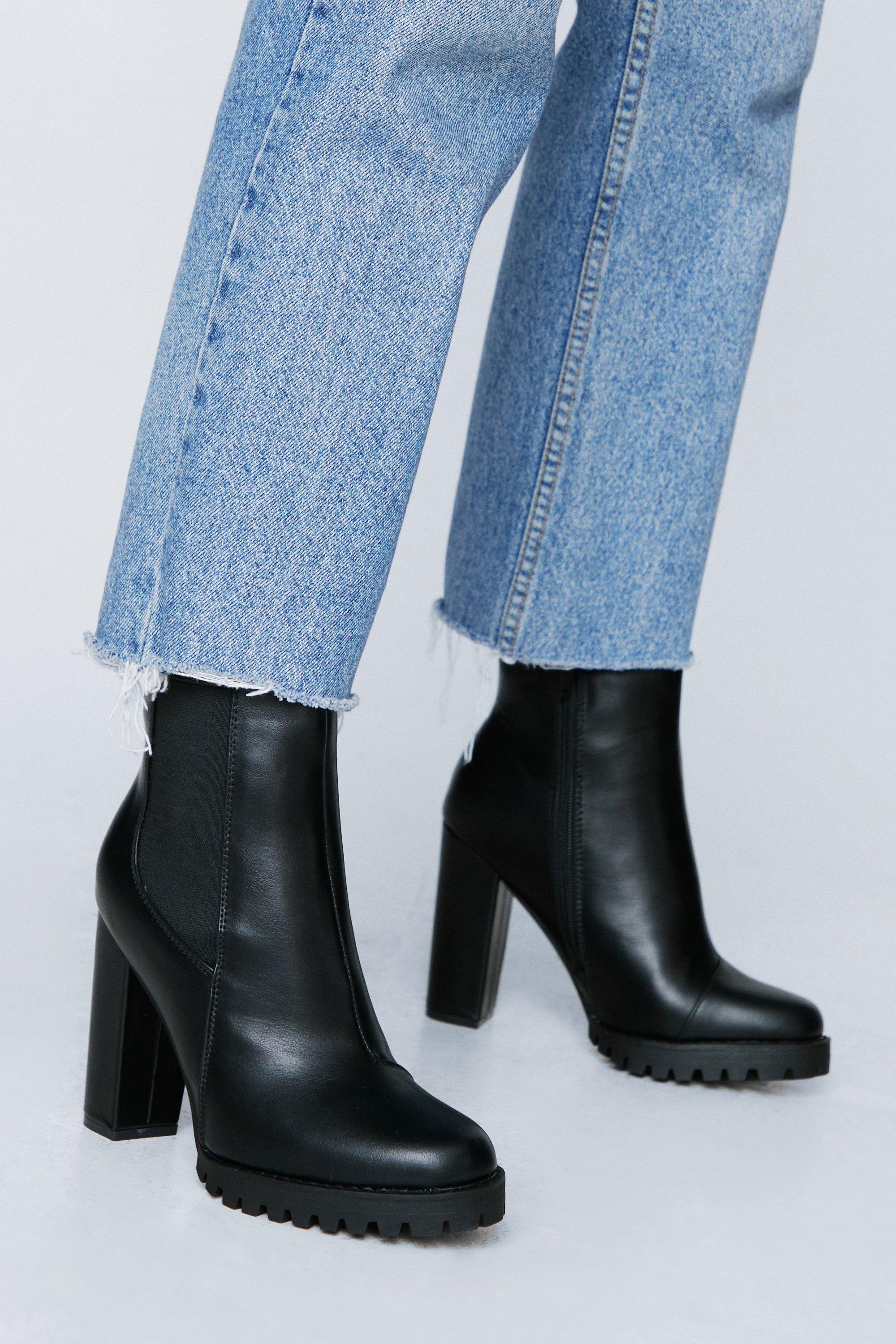 Black Leather Ankle Boots Chunky Heel | vlr.eng.br