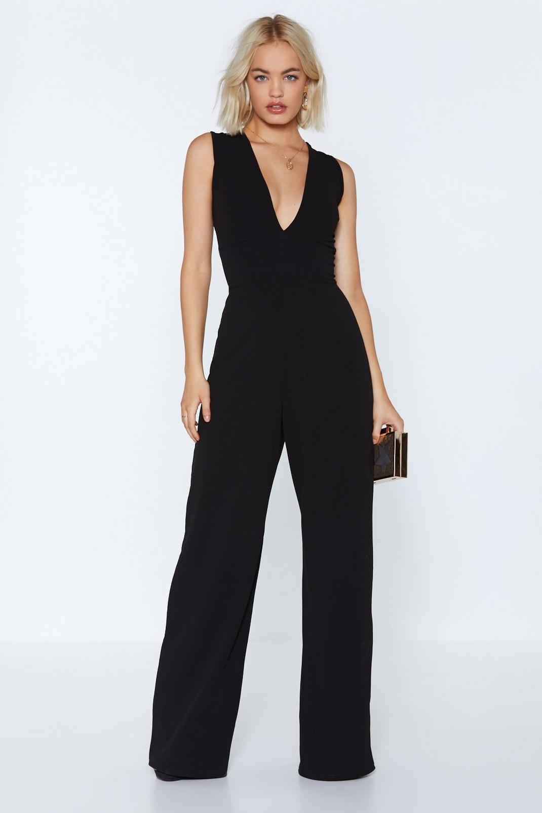 Black Deep in Touch Plunging Jumpsuit image number 1