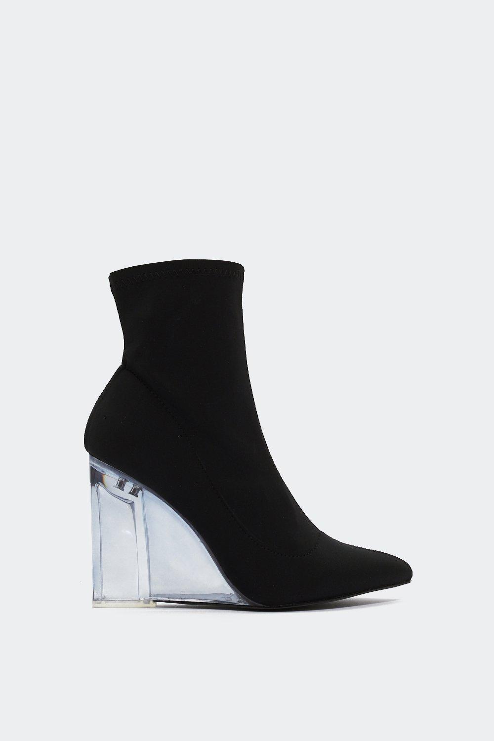 Sock boots with clear on sale heel