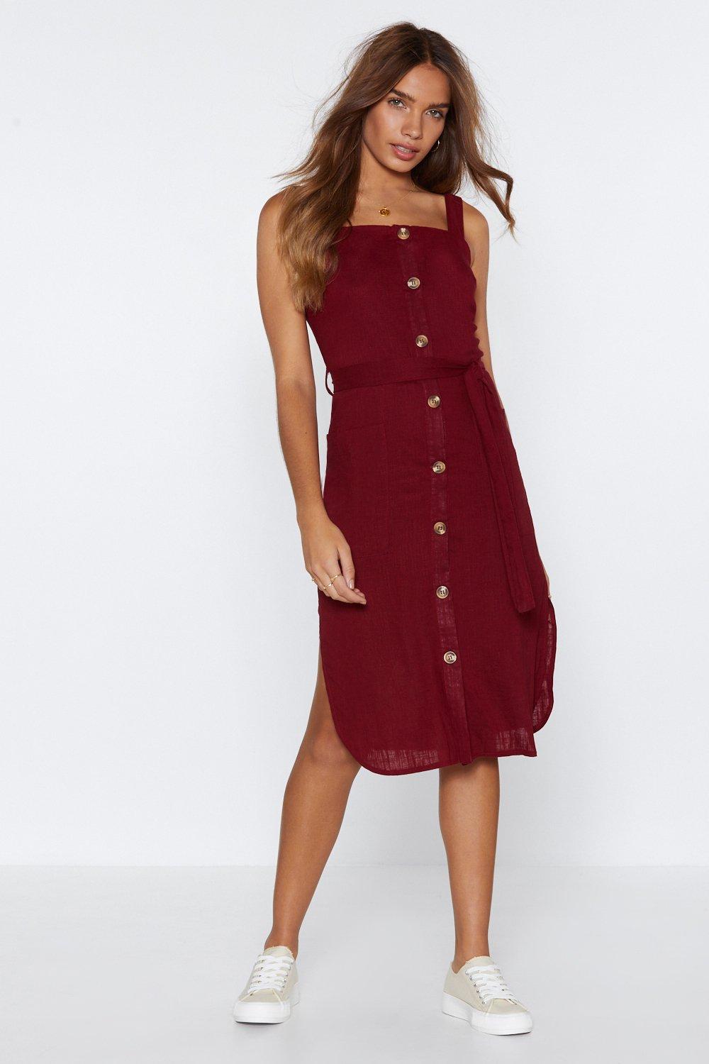 burgundy button dress