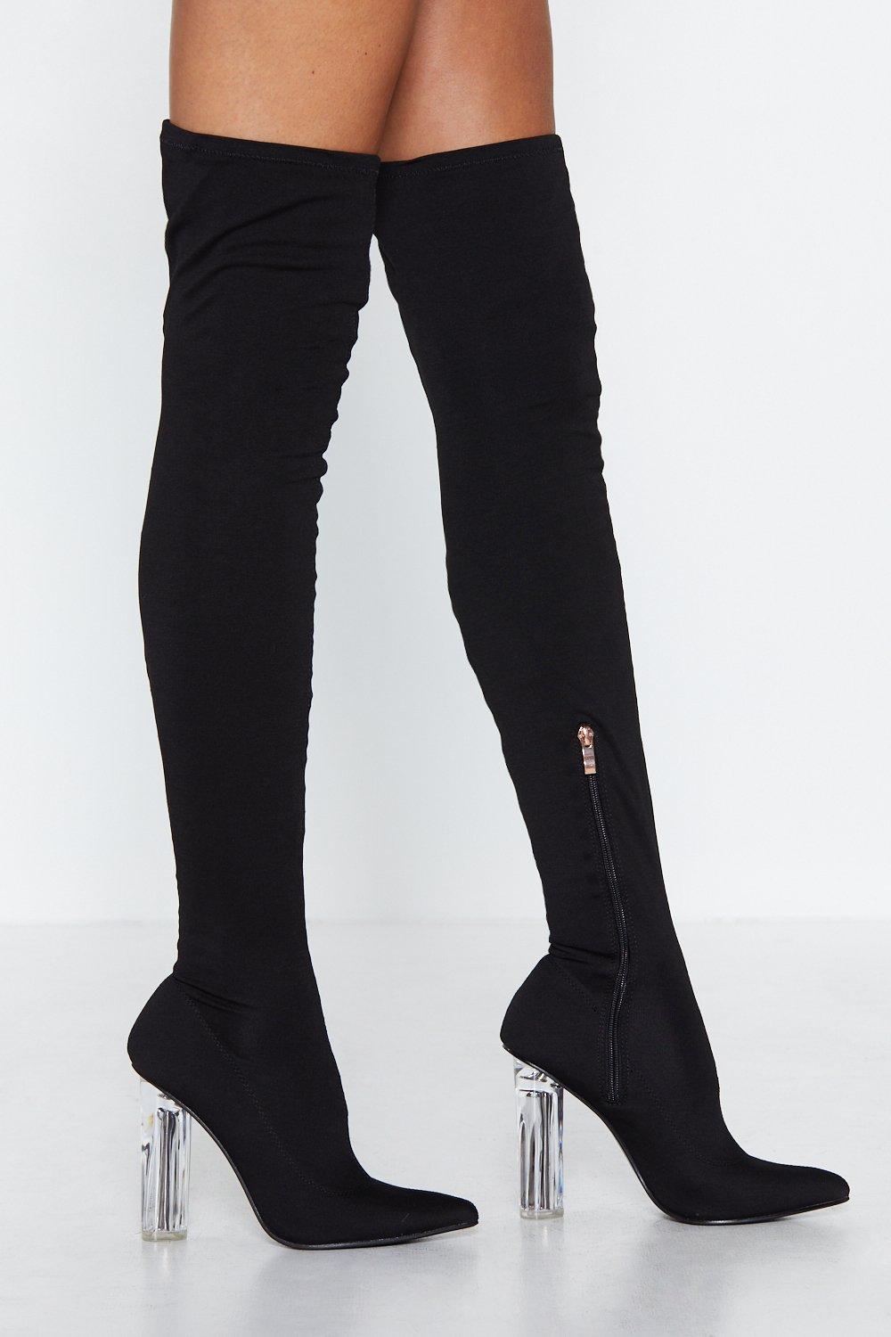 over the knee boots with clear heel