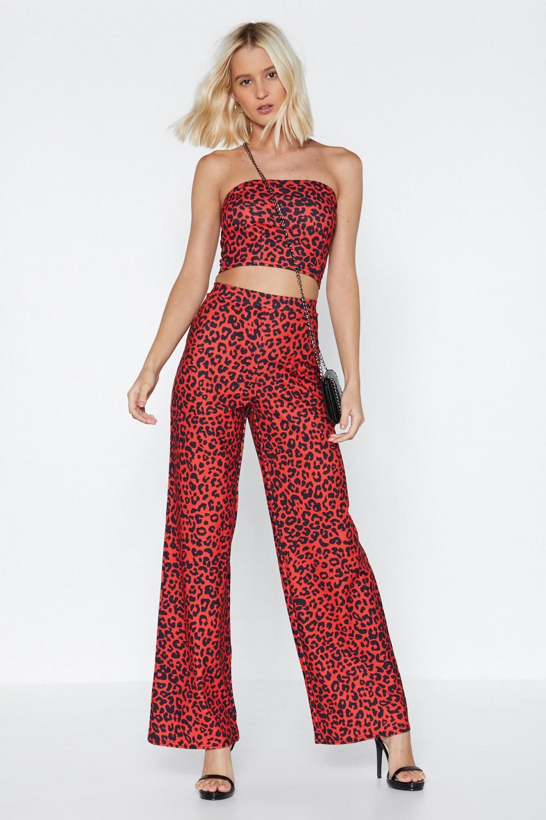 Put Your Claws Away Leopard Top and Flare Pants Set image number 1