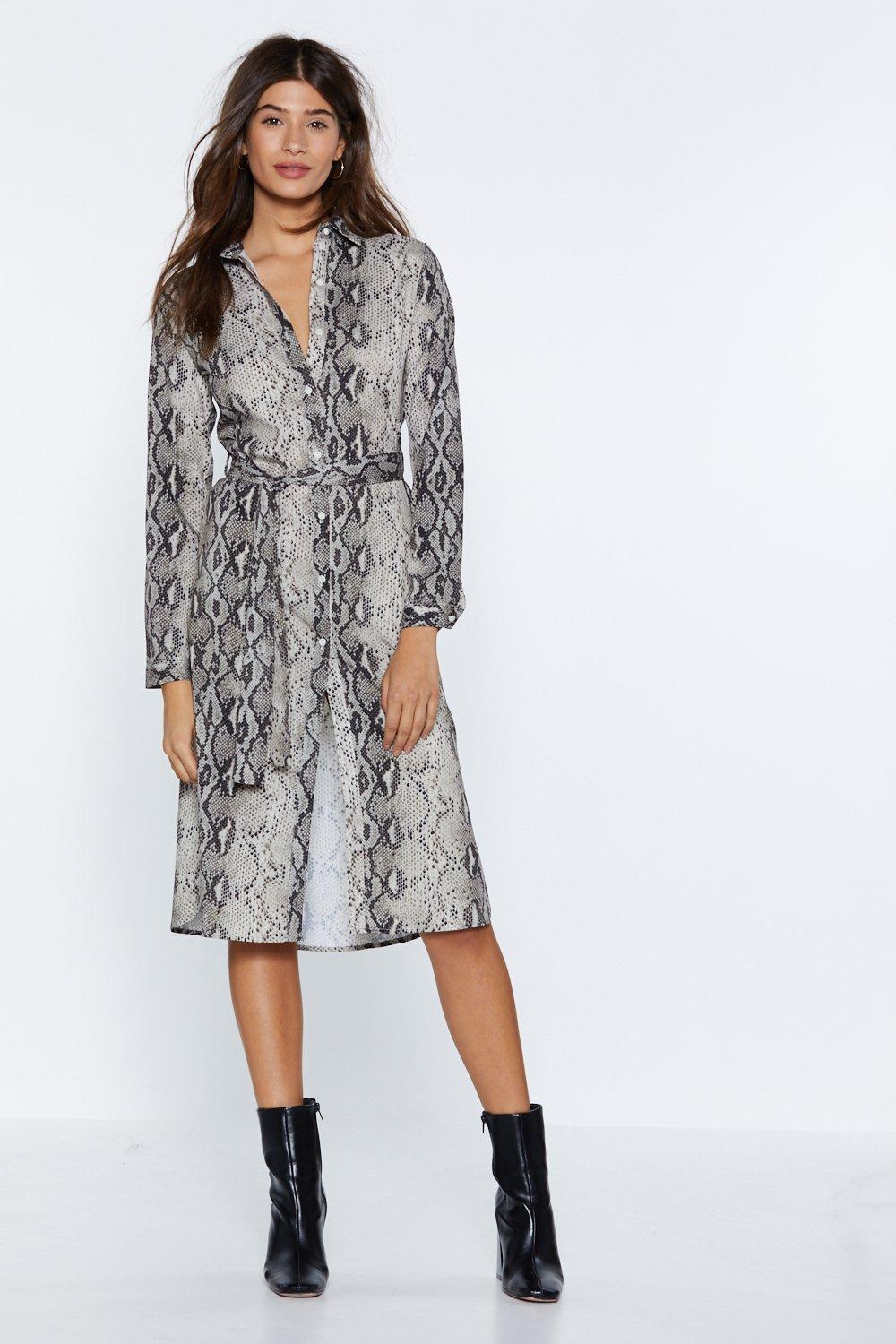 snake print midi shirt dress