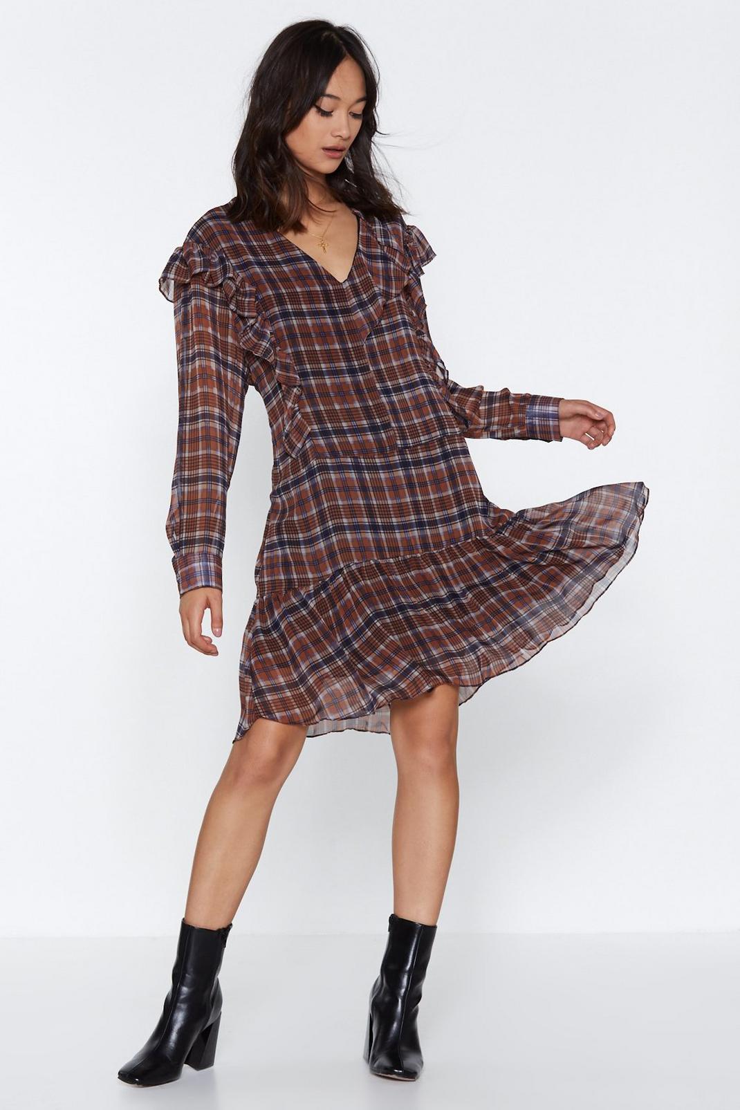 High Check Ruffle Dress image number 1