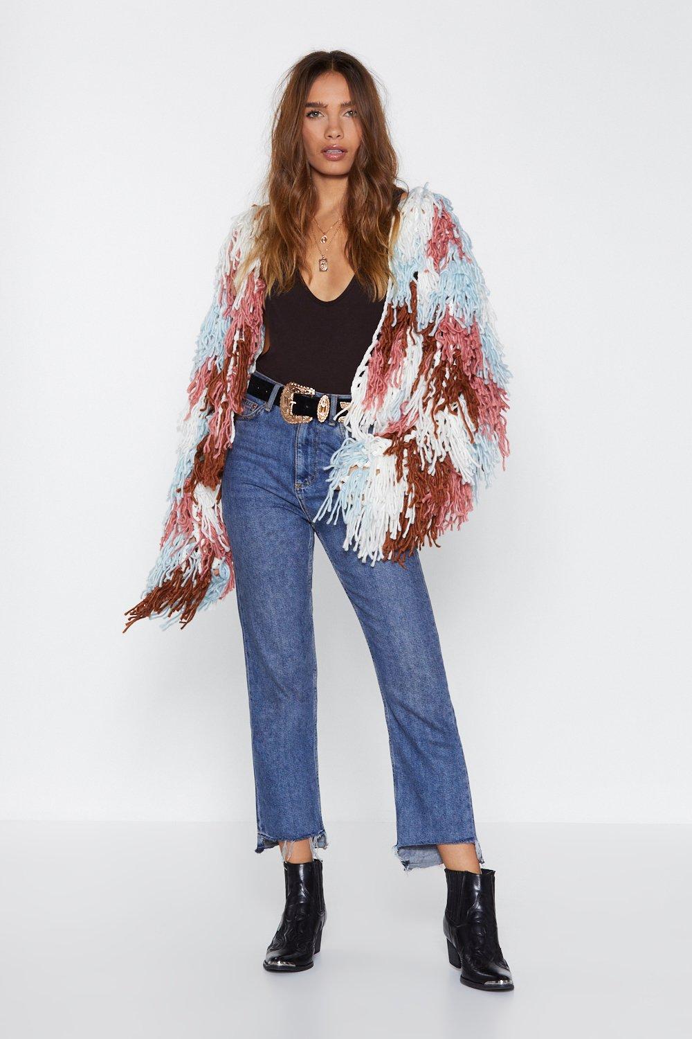 multi coloured shaggy cardigan