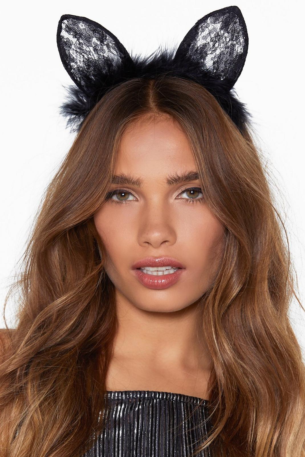Black Lace Cat Ears Headband image number 1
